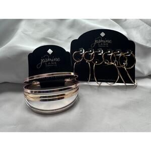 Set of New Gold Hoop Earrings & Mixed Metal Bangles by Jasmine Lane Jewelry Co.